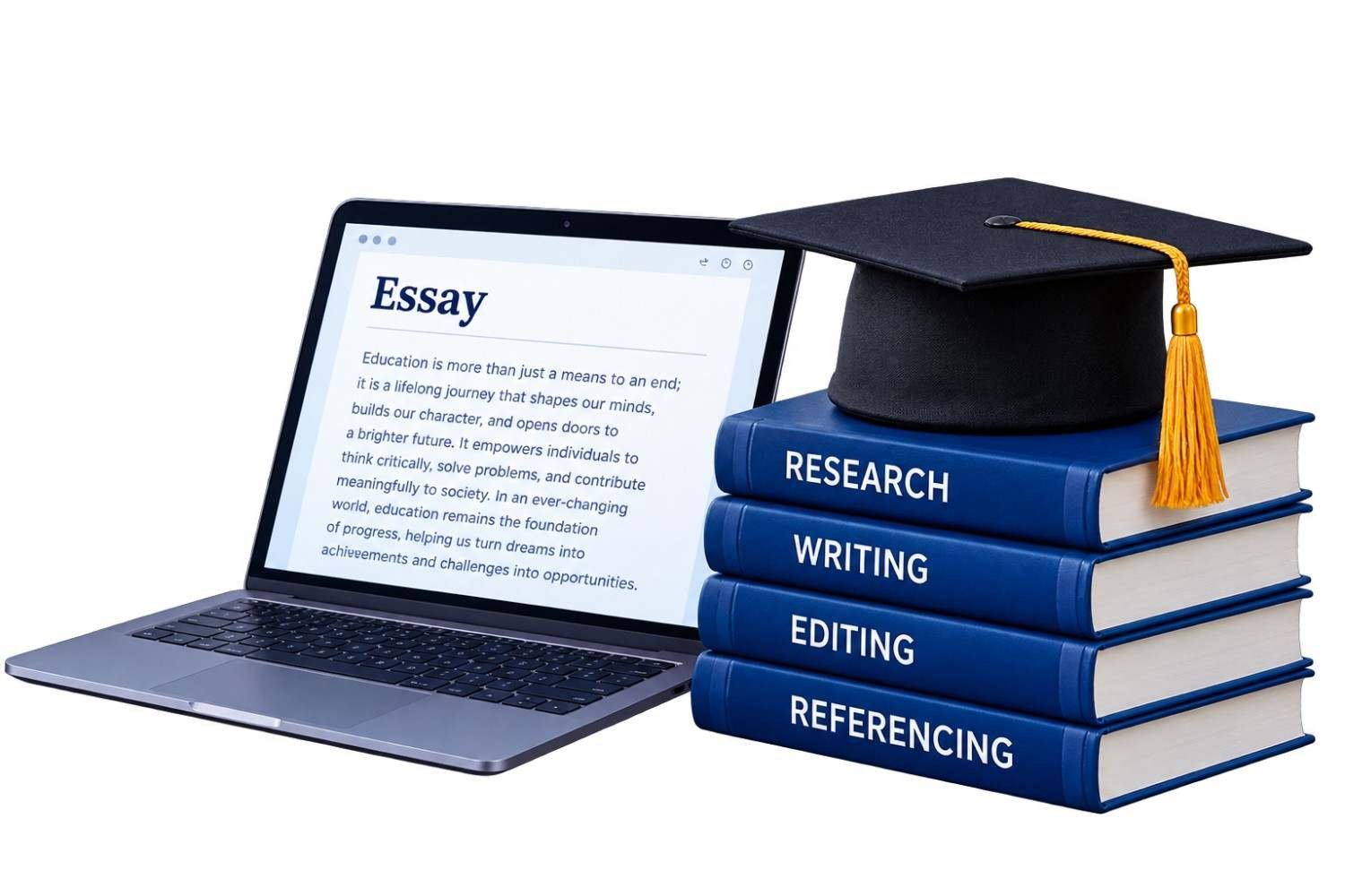 Graduation cap and academic services books